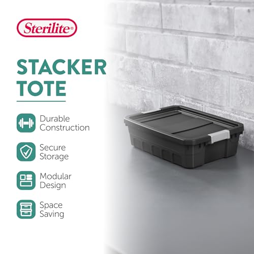 Sterilite 24-Pack Plastic Storage Bins with Lids, Stackable Containers, 10 Gallon, Black - size: 10 Gallon, style: 24 Pack