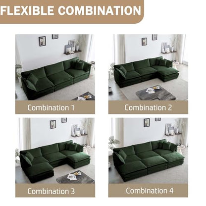 3 Seater Sectional Sofa,111.5 inch U-Shape,Green | Oversized Modular Couch Deep Seat - color: Green, size: 111.5 inch-U