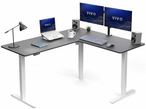 VIVO Black 63 x 55 in Corner Standing Desk, DESK-E3CTWB | Electric, Holds 225 lbs, Reversible L-Shaped Table, Sit Stand, Height Adjustable, Memory Presets, White Frame - color: Black Top / White Frame, size: 55 x 63