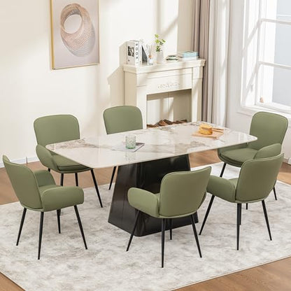 VKNOW Modern Faux Leather Dining Chairs Set of 6 with Armrest, Green | Armed Dining Room Chairs with Metal Legs, Kitchen Chairs for Restaurant Kitchen Living Room - color: Green-leather, size: Set of 6