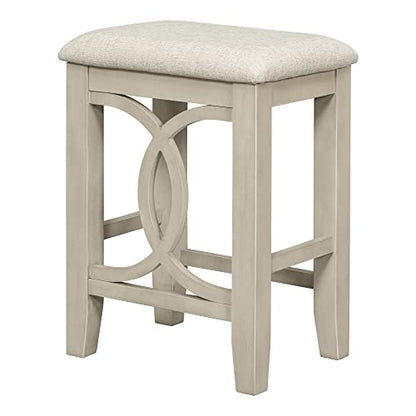 3 Piece Counter Height Dining Table Set with 2 Stools, 47.2 Inch Breakfast Nook Table for Small Spaces, Solid Wood Frame, Farmhouse Apartment Kitchen Set,White - color: White