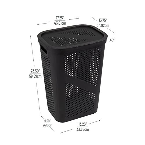 Mind Reader Slim Laundry Hamper with Lid, 60L Ventilated Clothes Baskets, Tapered Design for Bathrooms, Closets, Plastic, Set of 2, Black - color: Black, size: 2-Pack