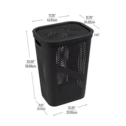 Mind Reader Slim Laundry Hamper with Lid, 60L Ventilated Clothes Baskets, Tapered Design for Bathrooms, Closets, Plastic, Set of 2, Black - color: Black, size: 2-Pack