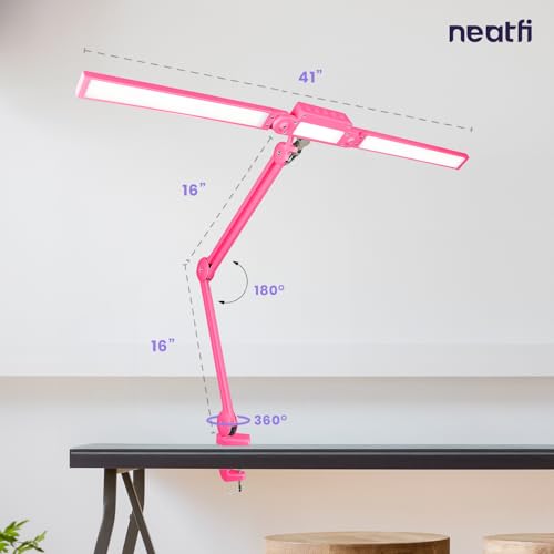 Neatfi Pro LED Desk Lamp | 3,000 Lumens | Dimmable 30W Desk Light | 360 SMD LEDs | CRI 95 | Adjustable Color Temperature | Home, Office, or Workbench (Pink, 41-Inch, CCT with Clamp) - color: Pink