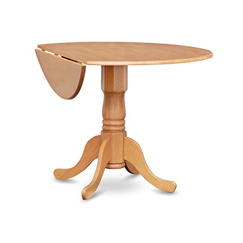 East West Furniture DLVA5-OAK-C 5 Piece Kitchen Table & Chairs Set Includes a Round Dining Room Table with Dropleaf and 4 Linen Fabric Upholstered Chairs, 42x42 Inch, Oak - color: Dlva5-oak-c