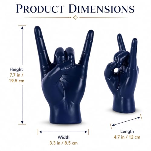 QIANLING 7.7" Blue Resin Rock On Hand Gesture Statue - Rock Culture Music Lovers' Decorative Tabletop Sculpture for Bookshelf, Desk & Mantel Decor in Home or Office, Modern Symbolic Figurine - color: Navy Blue
