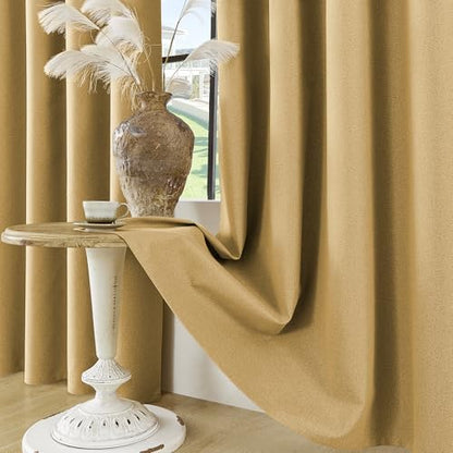 ChrisDowa Mustard Yellow Blackout Curtains 45 Inch Long 2 Panels for Bedroom - color: Mustard Yellow, size: 52"W x 45"L (Pack of 2)