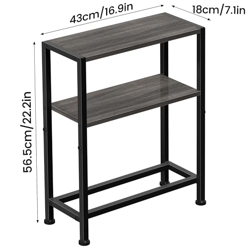 Narrow Side Table for Small Space, 2-Tier Small End Table with Shelf Holder, Slim Nightstand, Skinny Snack Couch Table in Living Room, Bedroom, Study, Kitchen and Balcony (Grey) - color: Grey