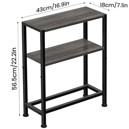 Narrow Side Table for Small Space, 2-Tier Small End Table with Shelf Holder, Slim Nightstand, Skinny Snack Couch Table in Living Room, Bedroom, Study, Kitchen and Balcony (Grey) - color: Grey