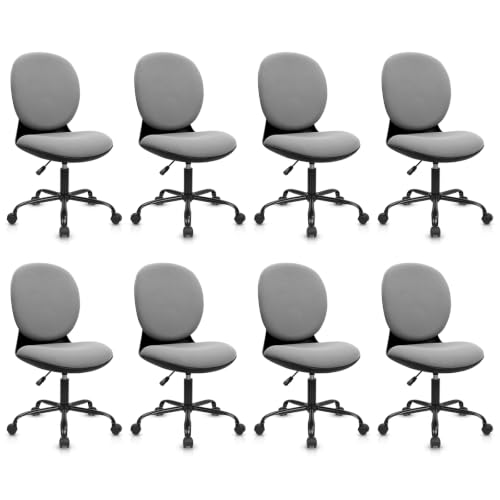 CLATINA Armless Office Desk Chair with Wheels, Ergonomic Tilt Backrest Executive Chairs Adjustable Height Mid Back Swivel Rolling Computer Task Chair for Home Bedroom Study Conference Room, Grey, 8PK - size: 8 Pack