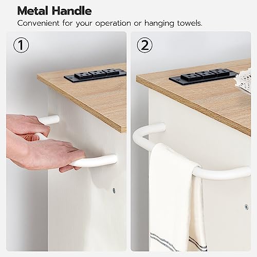 HOOBRO Kitchen Island with Power Outlet, Kitchen Storage Island with Spice Rack and Drawer, Rolling Kitchen on Wheels, for Home, Dining Room, Natural and White WN82UZD01G1 - color: Natural + White