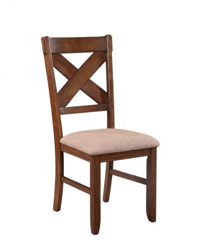 Roundhill Furniture Karven Cross Back Upholstered Dining Chairs in Dark Hazelnut Finish, Set of 2