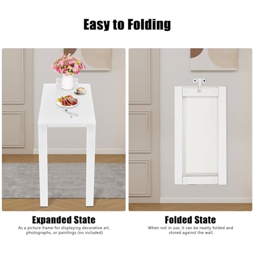 Wall Mounted Folding Table with Legs, 29.52 * 15.75 * 29.13in Small Folding Dining Table, Wall Mounted Foldable Desk for Small Space, Laundry, Dining Room, Bedroom, Home Office (White)