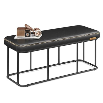 VASAGLE Storage Ottoman Bench for Entryway, PU Leather, Loads 660 lb | Ottoman Bench, Transitional, with Stitching, Bedroom, Living Room, Ink Black, EKHO Collection ULOM085B01 - color: Ink Black, style: Steel Frame Bench
