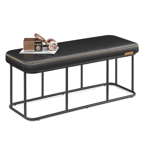 VASAGLE Storage Ottoman Bench for Entryway, PU Leather, Loads 660 lb | Ottoman Bench, Transitional, with Stitching, Bedroom, Living Room, Ink Black, EKHO Collection ULOM085B01 - color: Ink Black, style: Steel Frame Bench