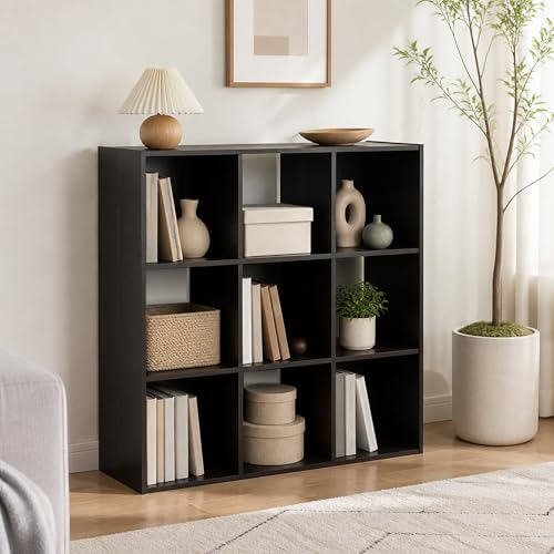 9 Cube Bookshelf, 3x3 Storage Organizer Cabinet, Book Shelf with Open Back & Closed Back Cubes, 11.6 x 36.3 x 35.7, for Bedroom, Living Room, Home Office, Espresso - color: Espresso, size: 9 Cube
