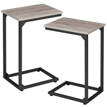 AMHANCIBLE C Shaped End Table Set of 2, Couch Side Table that Slide Under | TV Trays for Eating on Couch, Narrow Small Space Side Tables for Living Room Bedroom, Grey - color: Grey