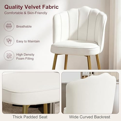 VECELO Velvet Dining Chairs Set of 6, Modern Upholstered Kitchen Chairs with Thick Cushions, Curved Padded Backrest and Metal Legs, for Kitchen, Dining Room, Living Room, White - color: White, size: Set of 6