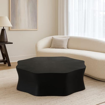 Round Black Marble Coffee Table, Modern Drum Design, Circle FiberglassCoffee Table, End Table for Living Room, Apartment, No Assembly Required (35''Black Flower) - color: 35''black Flower