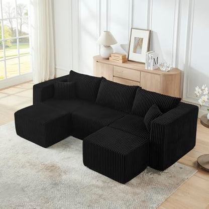 Geelife Compact Modular Sectional Sofa - Black - Minimalist Design - Family-Friendly - Space-Saving for Small Living Rooms