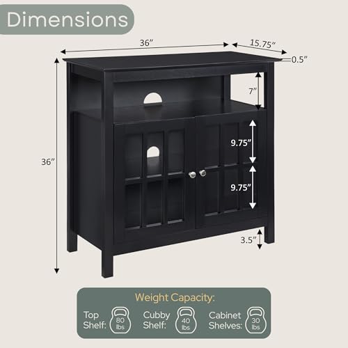 Convenience Concepts Big Sur Highboy TV Stand 36" - Modern Entertainment Center For TVs up to 40", Storage Cabinet for Dining, Living Room, & Entryway, Console Hall Table with Shelves, Black - color: Black