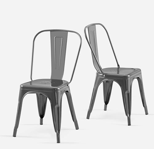 Deepspace Grey Color,Metal Kitchen Chairs Set of 2 | Industrial Stackable Metal Tolix Chairs,for Kitchen Dining Rooms Cafes Restaurant Outdoor - color: Deepspace Grey