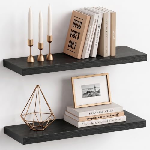 Harwaya 24 Inch Floating Shelves, Black Bedroom Floating Shelf for Wall | Wall Mounted Storage Shelves for Bedroom Bathroom Kitchen Office Living Room Books Plants - color: Black