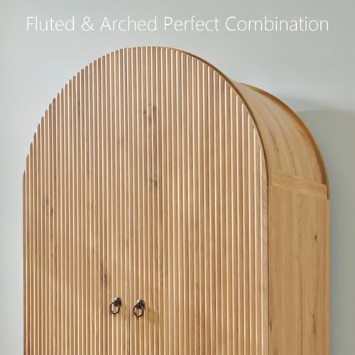 IFGET Fluted Arched Pantry Cabinet, 71" Tall Kitchen Storage Pantry Cabinet with Adjustable Shelves and 2 Large Drawers, Freestanding Morden Versatile Cupboard for Living Room, Bathroom, Natrual - color: Natural