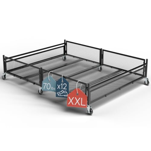 Under Bed Storage with Wheels – Heavy Duty Large Metal Storage Container (70lb Load), Low Profile Rolling Organizer with Removable Rubber Wheels, Easy Access for Clothes, Shoes & Blankets - size: Pack of 1
