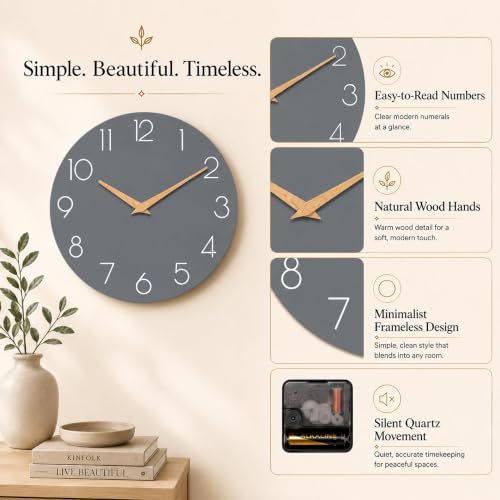 cicininc 12 Inch Battery Operated Wall Clock, Silent Analog, Gray | Kitchen | Office | Bedroom | Modern Style | Easy-to-read Numbers - color: A_gray, size: 12"