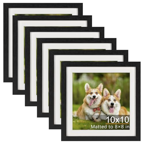 TOFOREVO 10x10 Picture Frames with 8x8 Mat Set of 6, Black | Wood Grain Design, Wall Mounting or Tabletop Display, for Christmas Mother's Day Father's Day birthday - color: Black Wood Grain, size: 10x10