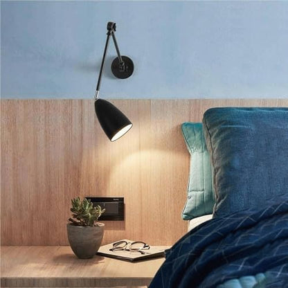 Modern Swing Arm Wall Sconce Adjustable Black Industrial Lamp Triple 180 Degree Rotating Joints Bedside Reading Light E26 Base Wrought Iron Finish for Study Bedroom Kitchen Island