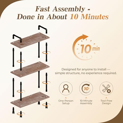 Industrial Bookshelf, Pipe Shelf Bookcase, 3 Tier, 30" Weathered Brown | Solid pine shelves, 30 inch wide, black pipe frame, 35 lbs per shelf, open bookcase for books, plants, office - color: Weathered Brown, size: 30"L × 39"H