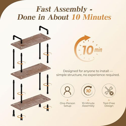 Industrial Bookshelf, Pipe Shelf Bookcase, 3 Tier, 30" Weathered Brown | Solid pine shelves, 30 inch wide, black pipe frame, 35 lbs per shelf, open bookcase for books, plants, office - color: Weathered Brown, size: 30"L × 39"H