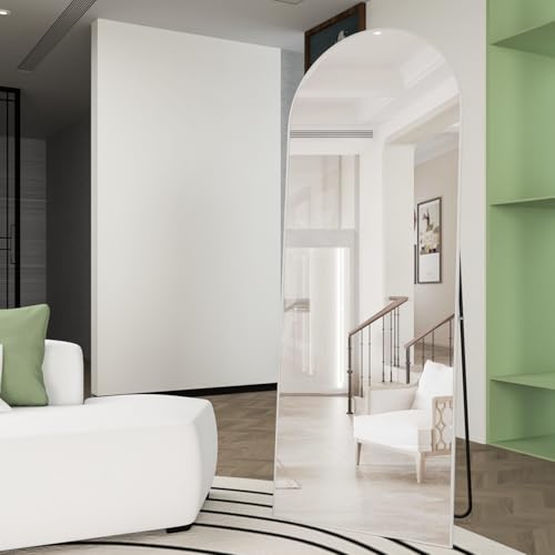 Full Length Mirror, 56"x16" Arch Floor Mirrors with Stand, White Arched Full Body Standing or Leaning Mirror for Bedroom, Living Room - color: White, size: 56"L x 16"W