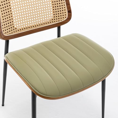 LUNLING Dining Room Chairs Set of 4 Mid Century Modern Retro Green Faux Leather Kitchen Chair with Walnut Bentwood Upholstered Seat Metal Legs Chair for Kitchen Dining Room Chairs(LightGreen) - color: Green2, size: Set of 4