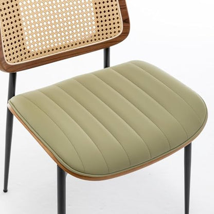 LUNLING Dining Room Chairs Set of 4 Mid Century Modern Retro Green Faux Leather Kitchen Chair with Walnut Bentwood Upholstered Seat Metal Legs Chair for Kitchen Dining Room Chairs(LightGreen) - color: Green2, size: Set of 4