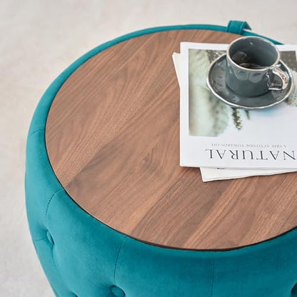 23" Velvet-Upholstered Accent Side Table, Modern Nesting Side Tables with Hidden Storage, Space-Saving Nesting Coffee Table Set with Wood Tray for Living Spaces, Blue - color: Blue
