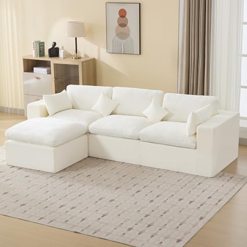 115''Cloud Boneless Sectional Couch, Modular Sectional Sofa Deep Seat with Ottoman, Oversized Upholstered Convertible Comfy 4 Seater Chenille Sofa L Shape Couches for Living Room, Beige - color: Beige, size: 115"/3 Seater+1 Ottoman
