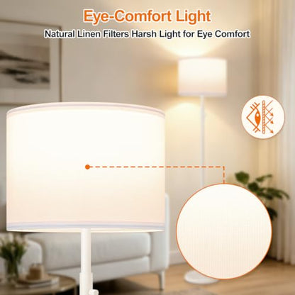 Floor Lamp Simple Design with Shade, Standing Lamps for Living Room Bedroom Office Dining Room Kitchen-White - color: White-White Linen Shade