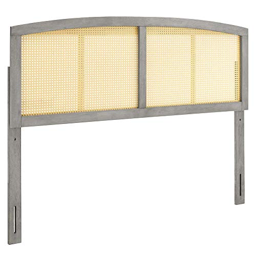 Ergode Halcyon Cane Woven Rattan Queen Headboard | Serene Island Vibe | Mid-Century Modern Design | Natural Wood Frame | Durable Rubberwood | Gray