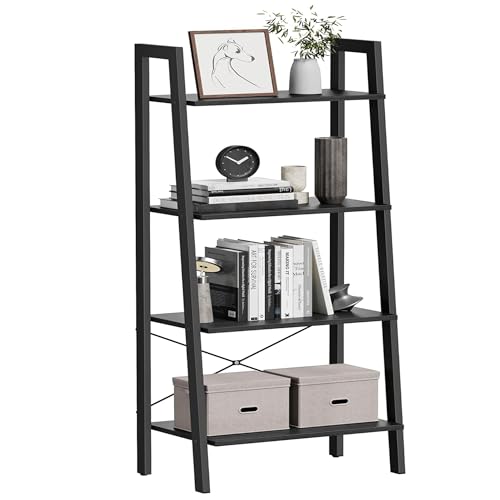 VASAGLE BARNET Collection - Ladder Shelf, Bookshelf, Storage Rack, Modern Bookcase for Living Room Home Office Kitchen, Steel Frame, 4-Tier, 22-Inch Wide, Charcoal Gray and Ink Black ULLS044B04 - color: Charcoal Gray + Ink Black, size: 4 Tiers (22"W), sty