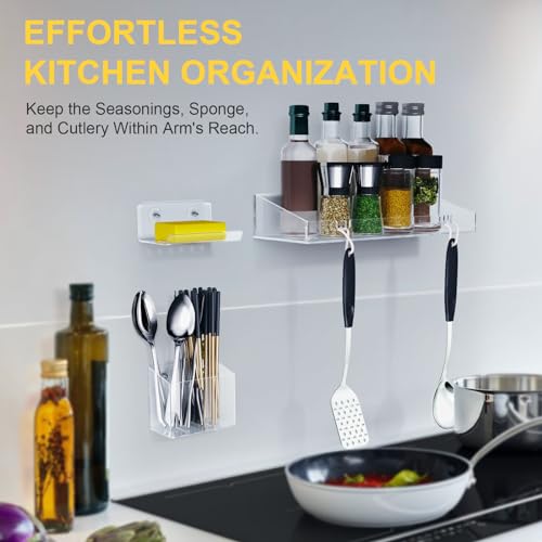 Bakzon Adhesive Shower Caddy, 5 Pack Acrylic Shower Shelves Bath Organizers With Large Capacity, No Drilling Shelves for Bathroom Storage - style: Shower Organizer-5 Pack