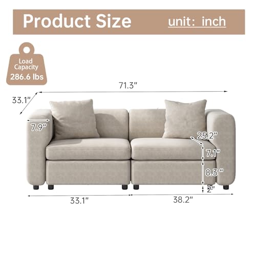 Miuuod Love Seater Extra Large Sectional Sofa with 2 Seats, Convertible Leisure Deep Couch for Living Room, Apartment，Family Lounge Sofa, Beige | Love Seater - color: Beige, style: 2 Seats（2 Seats only）