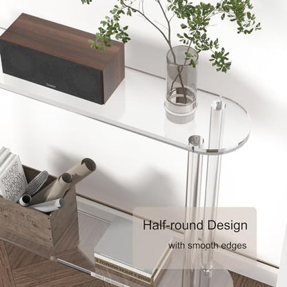 Acrylic Console Table 7.8" D x 39.4" W x 31.2" H, Narrow Console Table, Skinny Entryway Table for Sofa, Foyer, Hallway, Living Room, Modern, 2-Tier, Clear