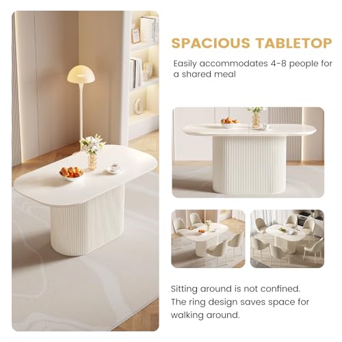 Guyii 63" Cream White Dining Table for 6 People Oval Kichen Table Modern Dining Room Table for 6 Island for Dining Room Restaurant Breakfast Nook - size: 62.99“