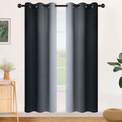 SimpleHome Ombre Black to Grey White Curtains for Living Room 42Wx72L | Room Darkening Curtains for Bedroom,Gradient Light Blocking Curtain,Thermal Insulated Grommet Window Drapes,2 Panels,72 Inch - color: Black, size: 42"W x 72"L (Pack of 2)