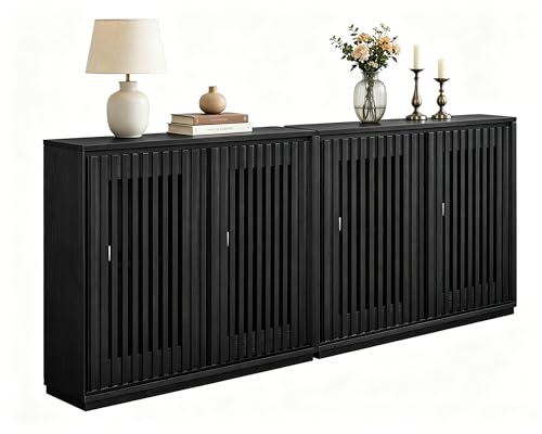 Wood Sideboard Buffet,Thin Storage Cabinet for Narrow Spaces,2 Piece | Black;Modern Entryway Cabinet with Doors &Shelves,Narrow Long TV Media Console Table;Thin Cabinet for Living Room,Entryway - color: B- Black, size: 2 Pieces