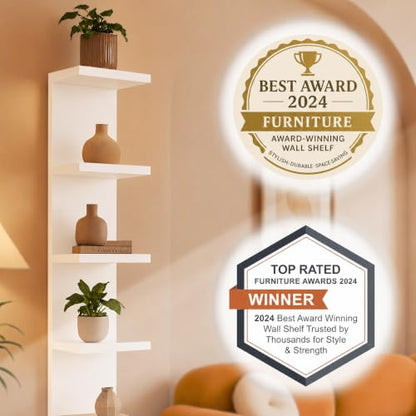 Lack Wall Shelf Unit with Extra Strong Backboard, Versatile 7 Tier Shelf Unit, White Lack Wall Shelf, Display Floating Shelf with LED Remote Control Light (White) - color: White