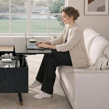 JOINICE Square Lift Top Coffee Table with Storage for Living Room,Black | 32" Multi-functional Pop Up Center Table,Large Hidden Compartments with Solid Wood Legs,Lift to 23",Hold 100lbs,Easy Assembly - color: Black_square